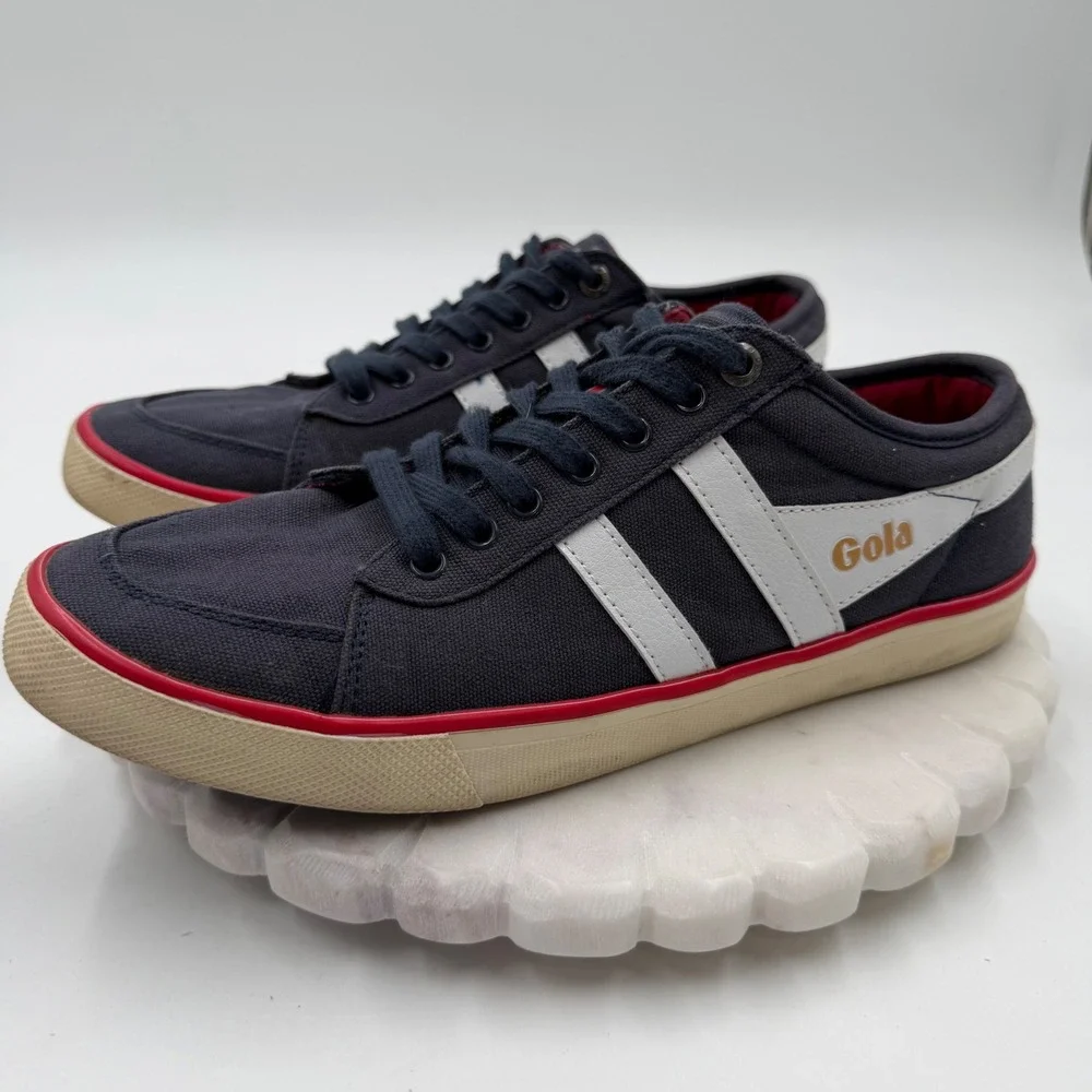 Gola Comet Mens Navy Blue Canvas Low Top Sneakers CMA516 White Red Trim Size 10